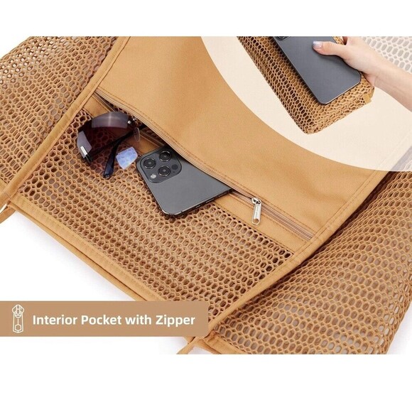 New Beach Bag Mesh Nylon Large Shoulder Tote - Picture 4 of 4